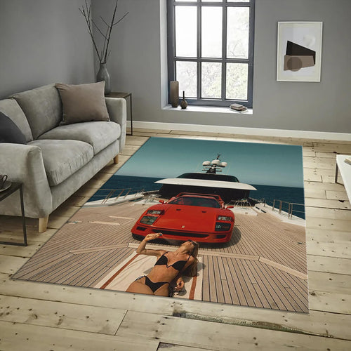 Ferrari F1 Rug, Vintage Ferrari F40 Rug: Sports Car Decor
