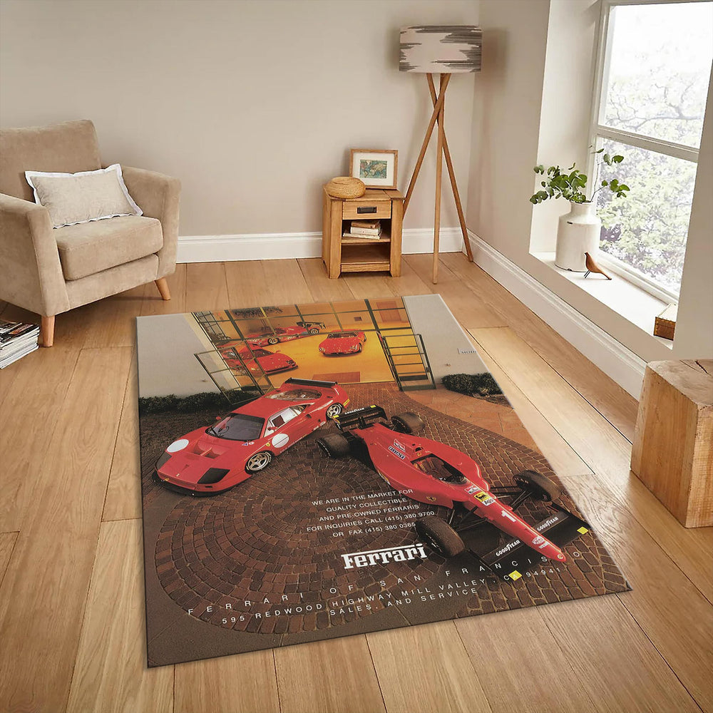 Ferrari F1 Rug, Vintage Ferrari Car Rug