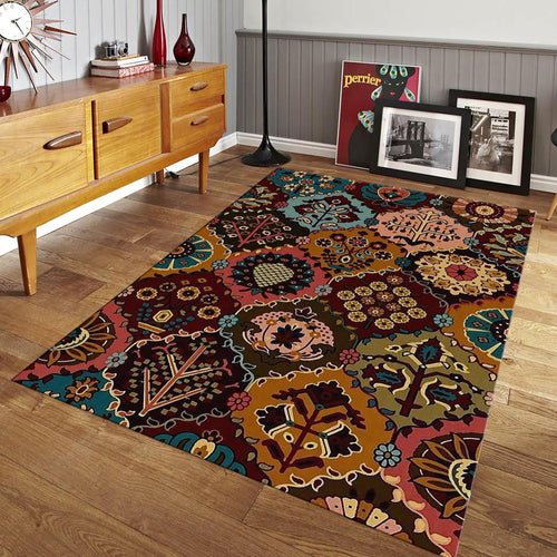 Personalized Area Rug, Colorful Floral Medallion Design