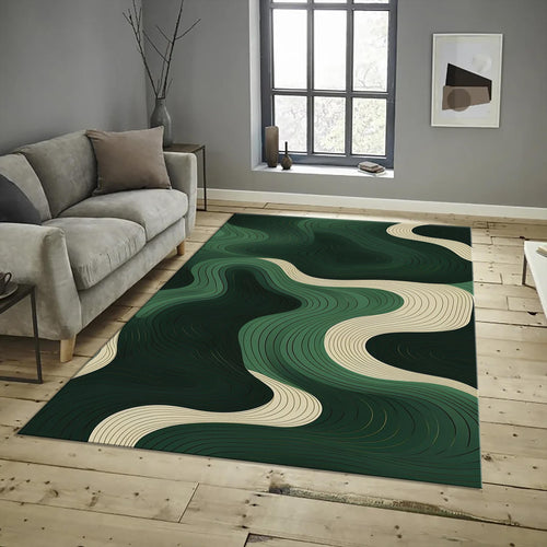 Personalized Green Abstract Rug, Modern Home Decor