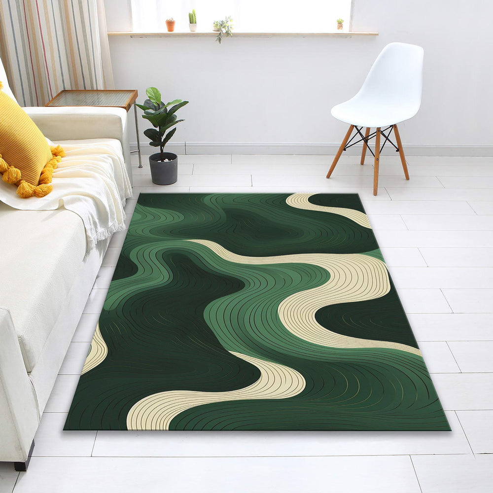 Personalized Green Abstract Rug, Modern Home Decor