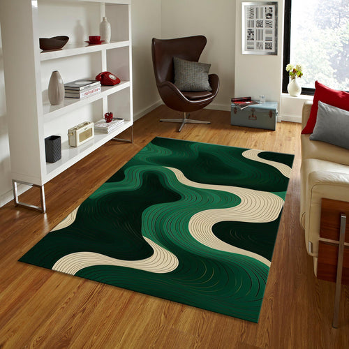 Personalized Green Abstract Rug, Modern Home Decor