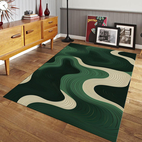 Personalized Green Abstract Rug, Modern Home Decor