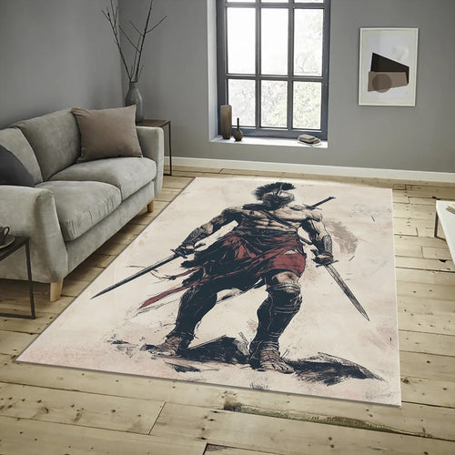 Personalized Warrior Rug, Ancient Spartan Design, Home Decor
