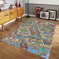 Colorful Town Play Mat, Kids Room Rug, Washable Nursery Decor