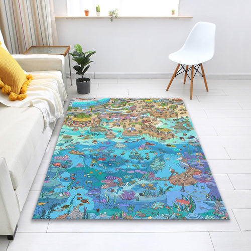 Colorful Town Play Mat, Washable Kids Rug, Nursery Decor