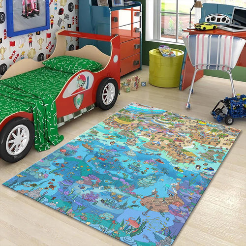 Colorful Town Play Mat, Washable Kids Rug, Nursery Decor