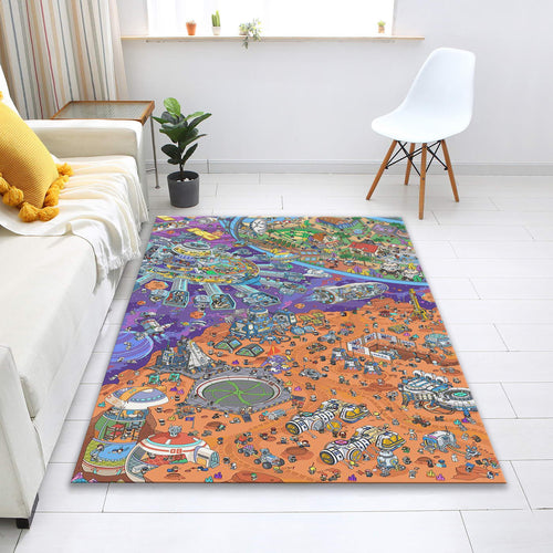 Playground Kids Rug, Colorful Town Design, Washable Nursery Decor