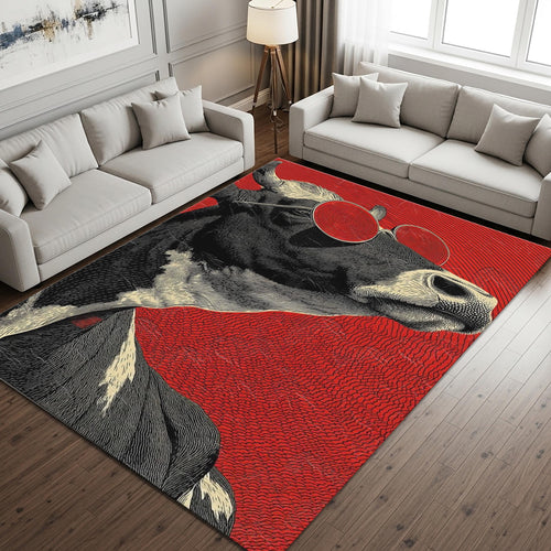 Animal Print Area Rug: Red Kilim Hokusai Style, Bohemian Decor
