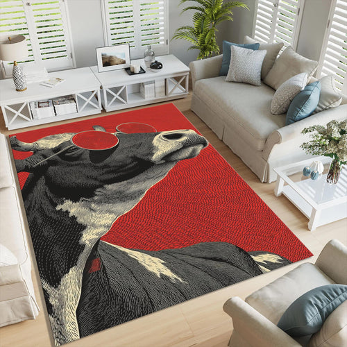Animal Print Area Rug: Red Kilim Hokusai Style, Bohemian Decor