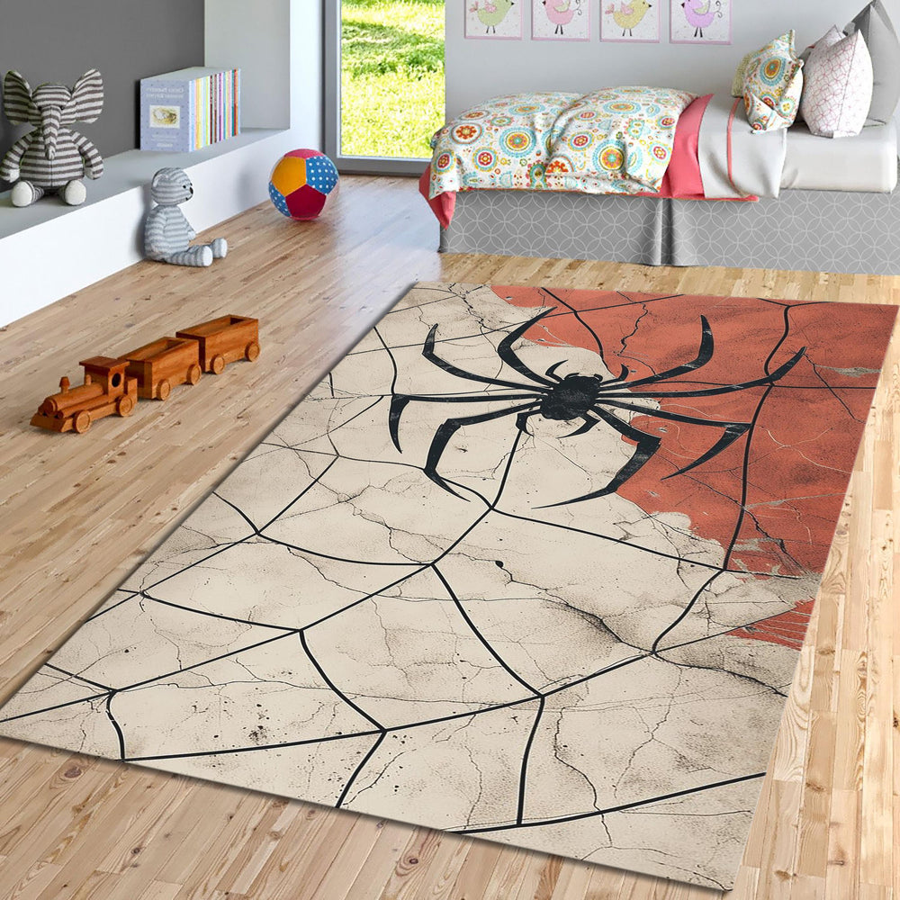 Gothic Spider Web Area Rug Witchy Halloween Living Room Carpet