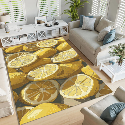 Lemon Pattern Kitchen Rug: Abstract Yellow Modern Saloon Rug