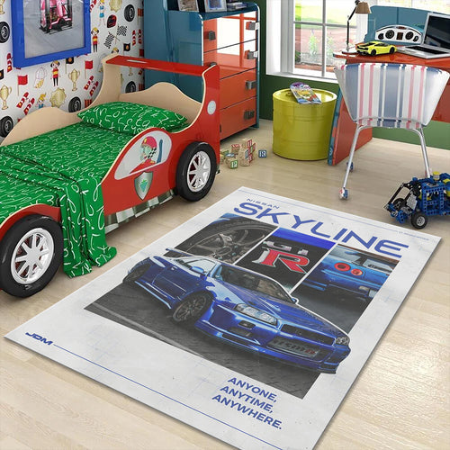Nissan Skyline R34 Rug, Retro JDM Car Print