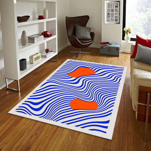 Blue Wave Area Rug, Modern Abstract Design, Custom Size