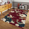 Oriental Dragon Area Rug, Asian Decor, Floral Pattern