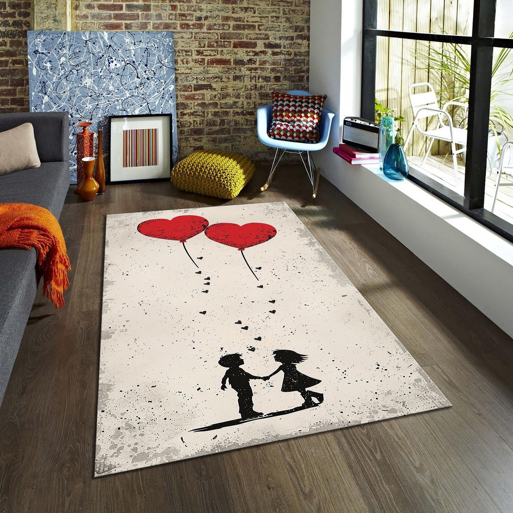 Heart & Tic Tac Toe Game Rug: Modern Living Room Decor