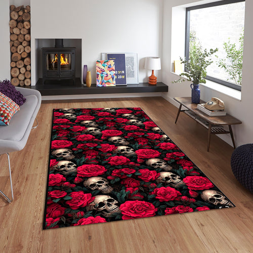 Floral Skull Area Rug: Boho Gothic Halloween Home Decor