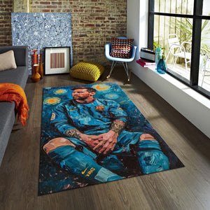 Messi Soccer Rug: Starry Night Art, Football Fan Gift