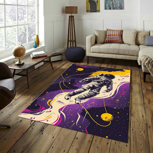 Astronaut Rug: Kids Galaxy Play Mat, Non-Slip Space Theme