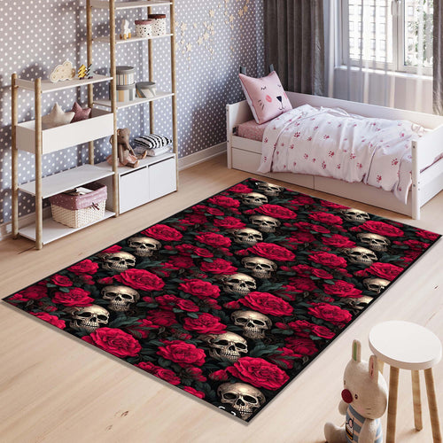 Floral Skull Area Rug: Boho Gothic Halloween Home Decor