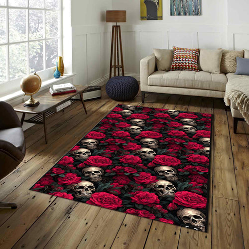 Floral Skull Area Rug: Boho Gothic Halloween Home Decor