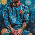 Messi Soccer Rug: Starry Night Art, Football Fan Gift