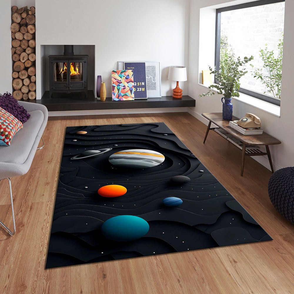Galaxy Rug: Colorful Solar System Kids Play Mat, Non-Slip