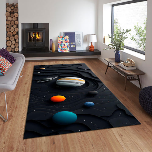 Galaxy Rug: Colorful Solar System Kids Play Mat, Non-Slip