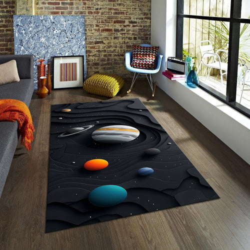 Galaxy Rug: Colorful Solar System Kids Play Mat, Non-Slip