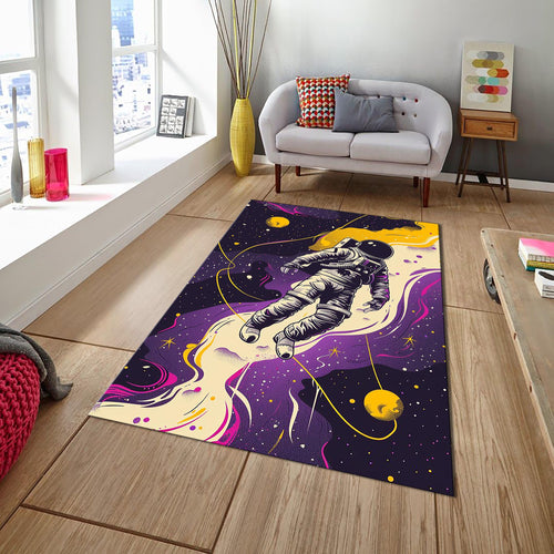 Astronaut Rug: Kids Galaxy Play Mat, Non-Slip Space Theme