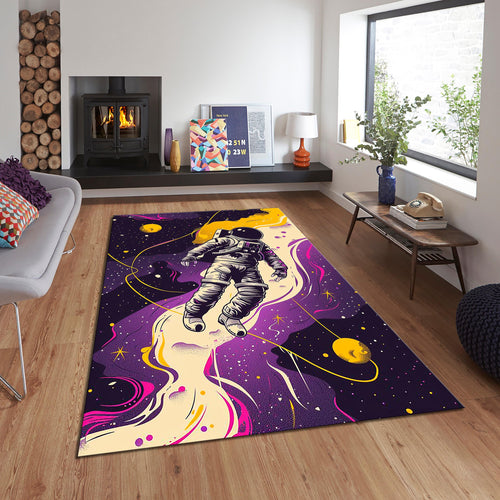 Astronaut Rug: Kids Galaxy Play Mat, Non-Slip Space Theme