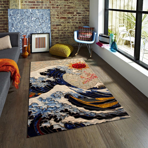 Japanese Hokusai Rug, Modern Abstract rug