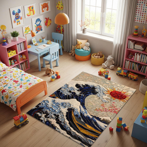 Japanese Hokusai Rug, Modern Abstract rug