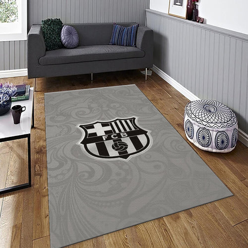Barcelona Football Team Rug: Gray Soccerball Carpet for Kids
