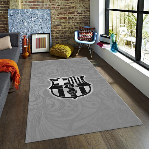 Barcelona Football Team Rug: Gray Soccerball Carpet for Kids