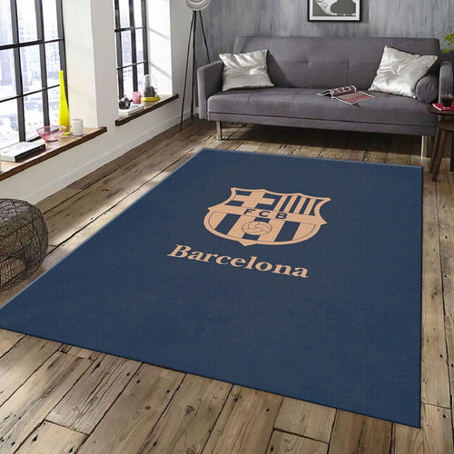 Barcelona Football Team Rug: Blue Soccer Ball Theme