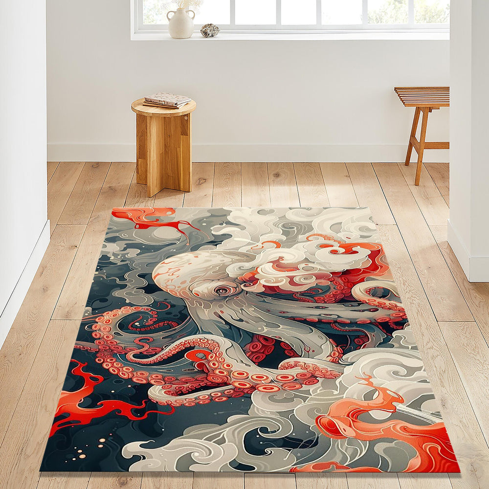 Octopus Rug, Colorful Living Room Rug, Octopus Art Floor Rug