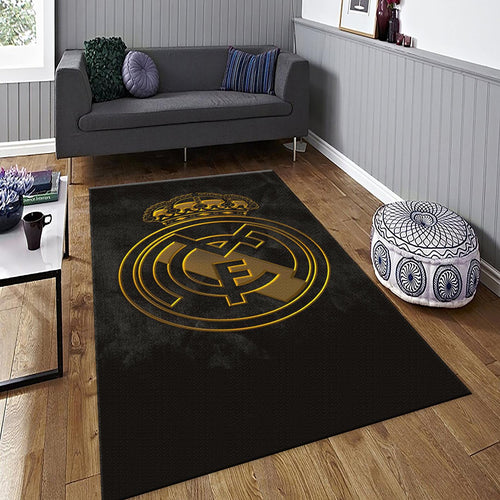 Real Madrid Rug, Real Madrid Rug: Black & Gold Football Team Logo