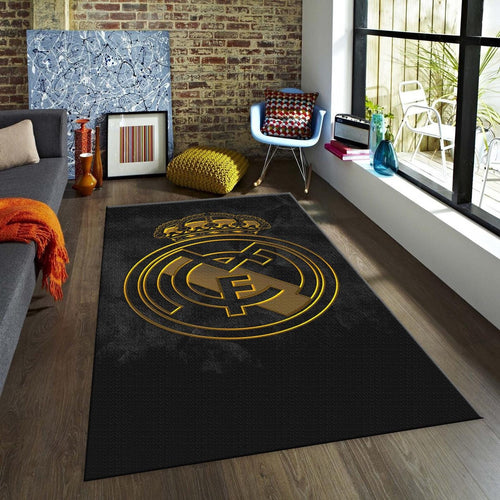 Real Madrid Rug, Real Madrid Rug: Black & Gold Football Team Logo