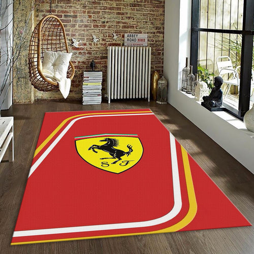 Ferrari F1 Rug Curved Lines/Logo Formula 1 Racing Carpet for