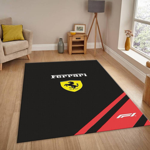 Ferrari F1 Rug Simple Logo and F1 Formula 1 Racing Carpet for