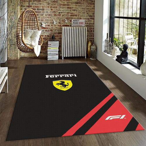 Ferrari F1 Rug Simple Logo and F1 Formula 1 Racing Carpet for