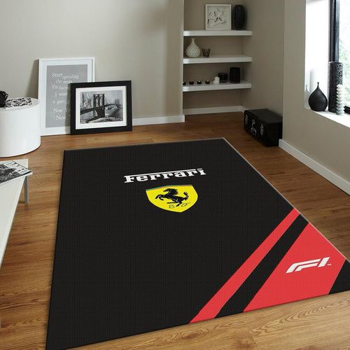 Ferrari F1 Rug Simple Logo and F1 Formula 1 Racing Carpet for