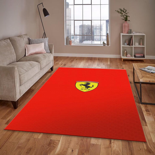Ferrari F1 Rug Basic Logo on Red Formula 1 Racing Carpet for