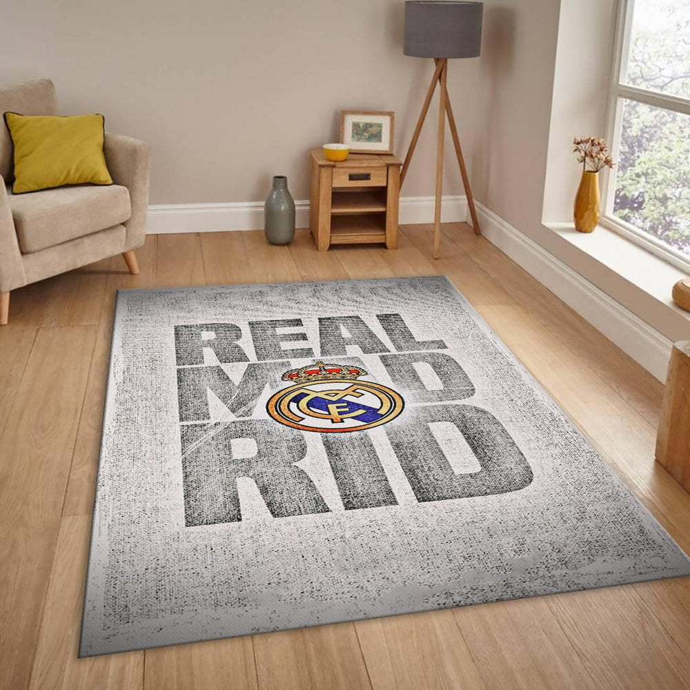 Real Madrid Rug Sketch Football Carpet for Garage & Kids Room