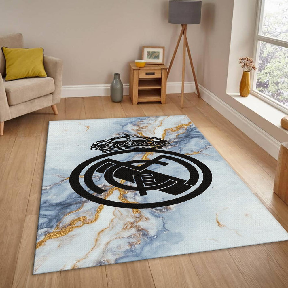 Real Madrid Rug Marble Pattern Football Carpet for Garage & Kids
