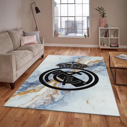 Real Madrid Rug Marble Pattern Football Carpet for Garage & Kids