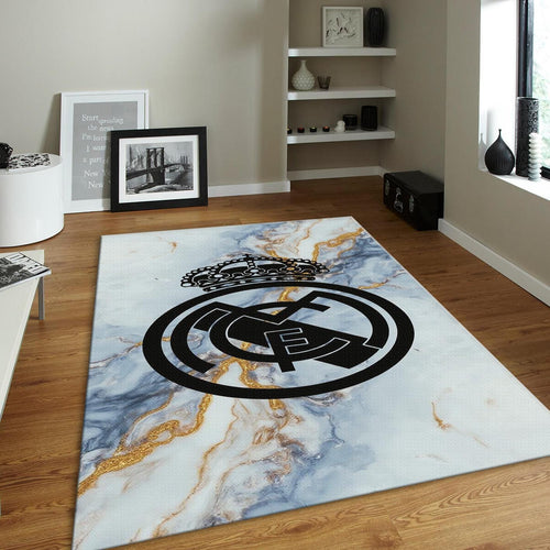 Real Madrid Rug Marble Pattern Football Carpet for Garage & Kids