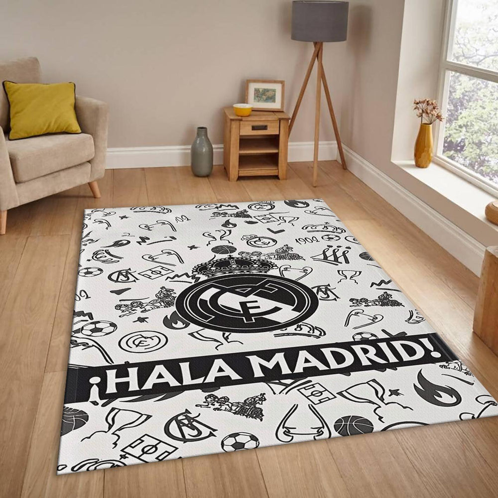 Real Madrid Rug Mini Hand Draws Football Carpet for Garage & Kids