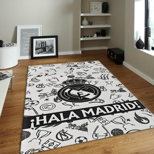 Real Madrid Rug Mini Hand Draws Football Carpet for Garage & Kids